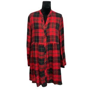 Zara Size XL Red Plaid Mini Dress with Pockets